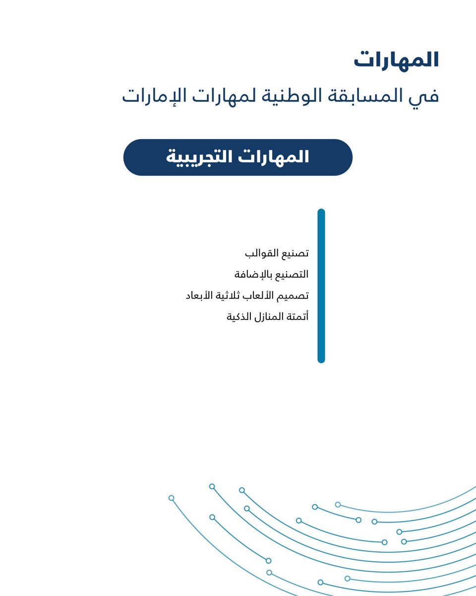 .
.
بتنظيم من مركز أبوظبي للتعليم والتدريب التقني والمهني، النسخة الـ16 من المسابقة الوطنية لمهارات الإمارات، التي تقام من 28 إلى 30 إبريل 2025  في مركز أدنيك أبوظبي، تمكِّن الشباب الإماراتي من التنافس في 34  مهارة تقنية ومهنية.