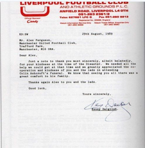 Kenny Dalglish's letter to Alex Ferguson after the Hillsboro disaster in 1989. #LFC #LiverpoolFC #ManUtd #YNWA #hillsborough