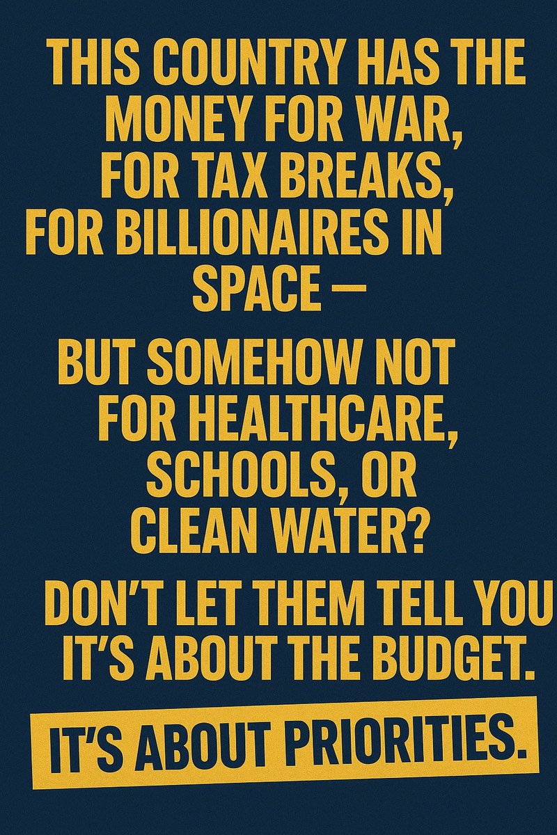 NWPinPDX's tweet image. This country has the money for war, for tax breaks, for billionaires in space —

But somehow not for healthcare, schools, or clean water?

Don’t let them tell you it’s about the budget.

It’s about priorities.
