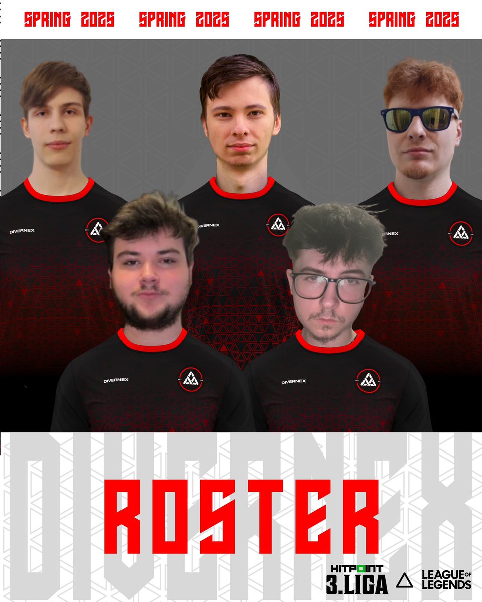 Divernex academy roster 2025 

Představujeme Vám roster do Hitpoint 3. ligy! ❤️🖤

Top: 🇸🇰 Tea0r
Jgl: 🇸🇰 Pongo
Mid: 🇸🇰ejo
ADC: 🇨🇿 Zelvicka
Supp: 🇨🇿 Dogla

Sub/Jgl: 🇨🇿Doge 
#LeagueOfLegends