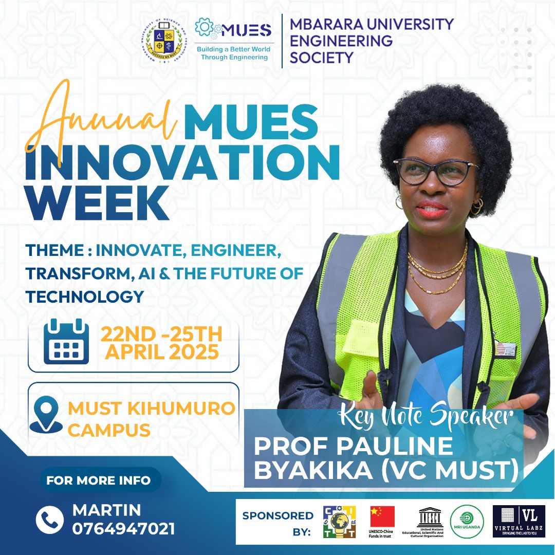mues_must's tweet photo. We are excited to announce our own Vice Chancellor
 #ProfPaulineByakikaKibwika
as the key note speaker for the
 Ideathon and Entrepreneurship Training program on Day1 of
#InnovationWeek2025 

*INNOVATE,ENGINEER,TRANSFORM,AI and THE FUTURE OF TECHNOLOGY!💡* https://t.co/gUC0MKT4KK