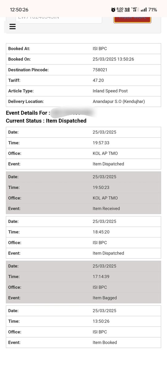 beingssr105's tweet photo. Hlo @IndiaPostOffice I have not received any update since 25.03.2025 about my inland speed post... Please do some enquiry...Help me to find my speed post https://t.co/5GZ4DzkWtY