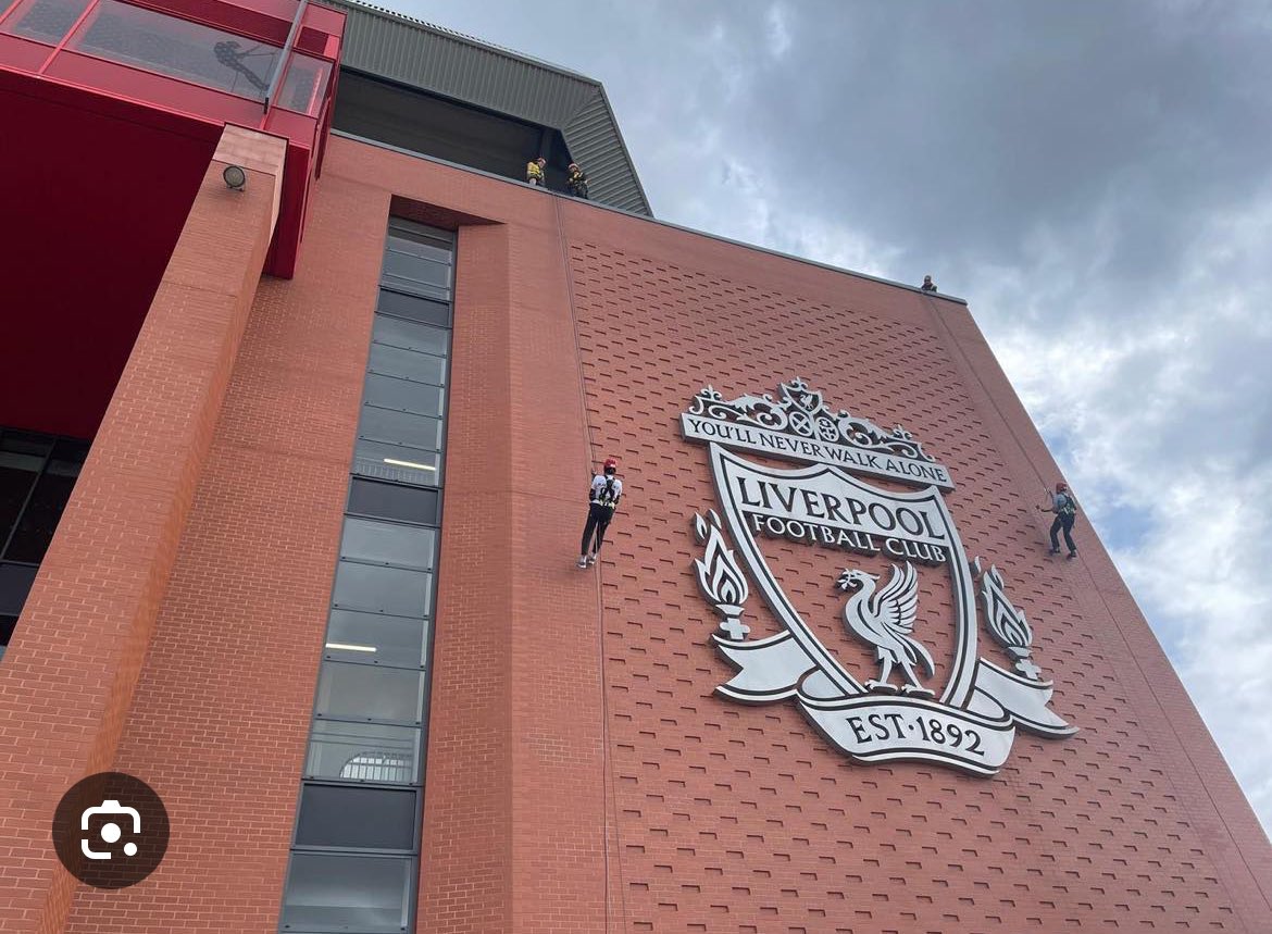 Abseiling down the side of the main stand later on my birthday, 4 weeks before we get married at Anfield. 😊😊