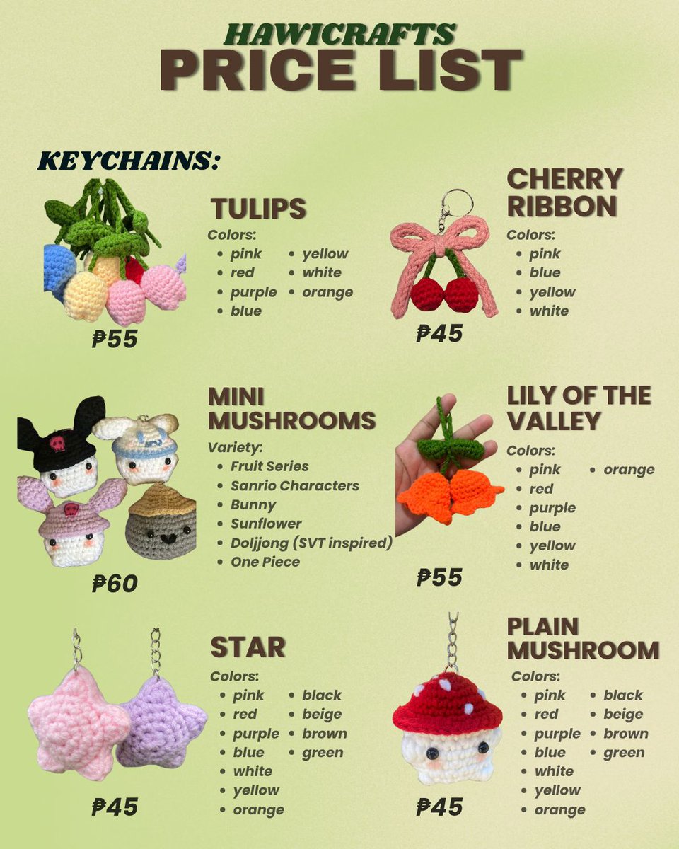 intothreeracha's tweet photo. i know i've been inactive here but i'll give this a shot.

i'm open for commission, bulk, &amp; custom
updated crochet pricelist ✨
— 100% handmade by me 
— 4 days - 1 week work process depends on size and quantity.  
— DM for inquiries and order  

wts lfb ph crochet svt keychain https://t.co/94MPXSUlal