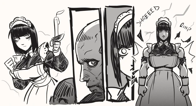 horror game idea about a girl who is forced to wear a maid outfit in a mansion filled with puzzles, monsters, and death traps. 