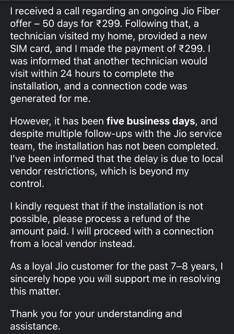 rajaditi28's tweet photo. Hi @reliancejio @JioCare @JioFiberVoice @JioFiberChennai please look into my issue on priority 🙏 https://t.co/YqVhtaLahC