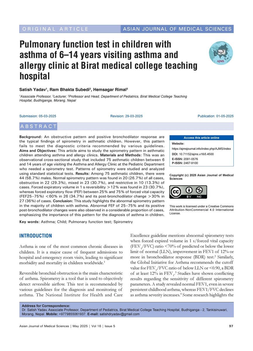 arun732003's tweet photo. #OpenAccess #peerreviewed #publicationaheadoftime #asianjournalofmedicalsciences https://t.co/ZYQklNyGci… #originalarticle #DOAJ #EBSCO #NLMCatalogue #plumXmetrics #pulmonary #functiontest #asthma #Nepal https://t.co/2pK3JFOtF8