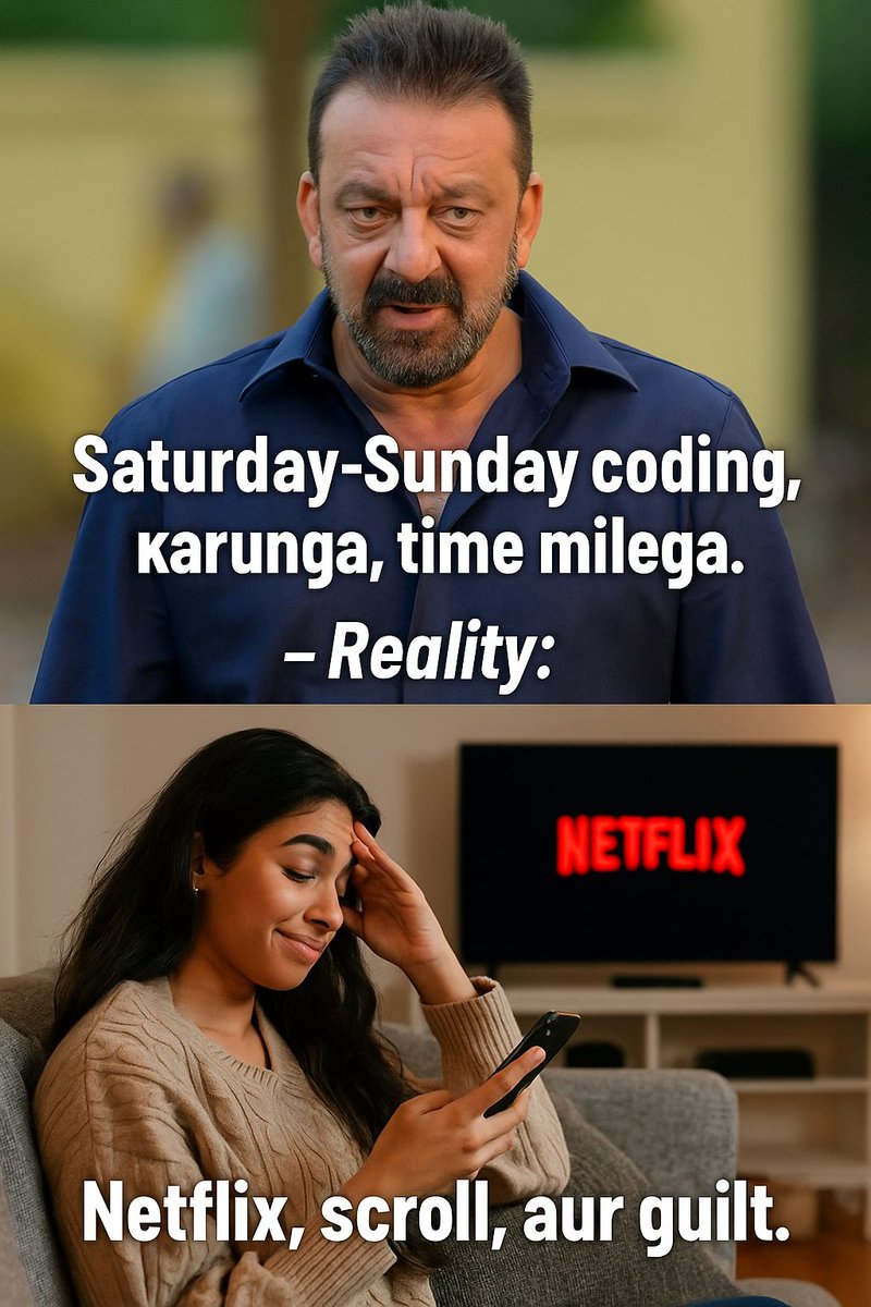 kumar_saurabh21's tweet image. Weekend Plan: function codeAllWeekend() { return success; }
Reality: codeAllWeekend is not defined
#FullStackLife #WeekendPlans #CodingStruggles #DeveloperHumor #RelatableMemes #NetflixAndScroll #DevLife #MemeReel #WeekendMood #CodeVsLife #TechHumor