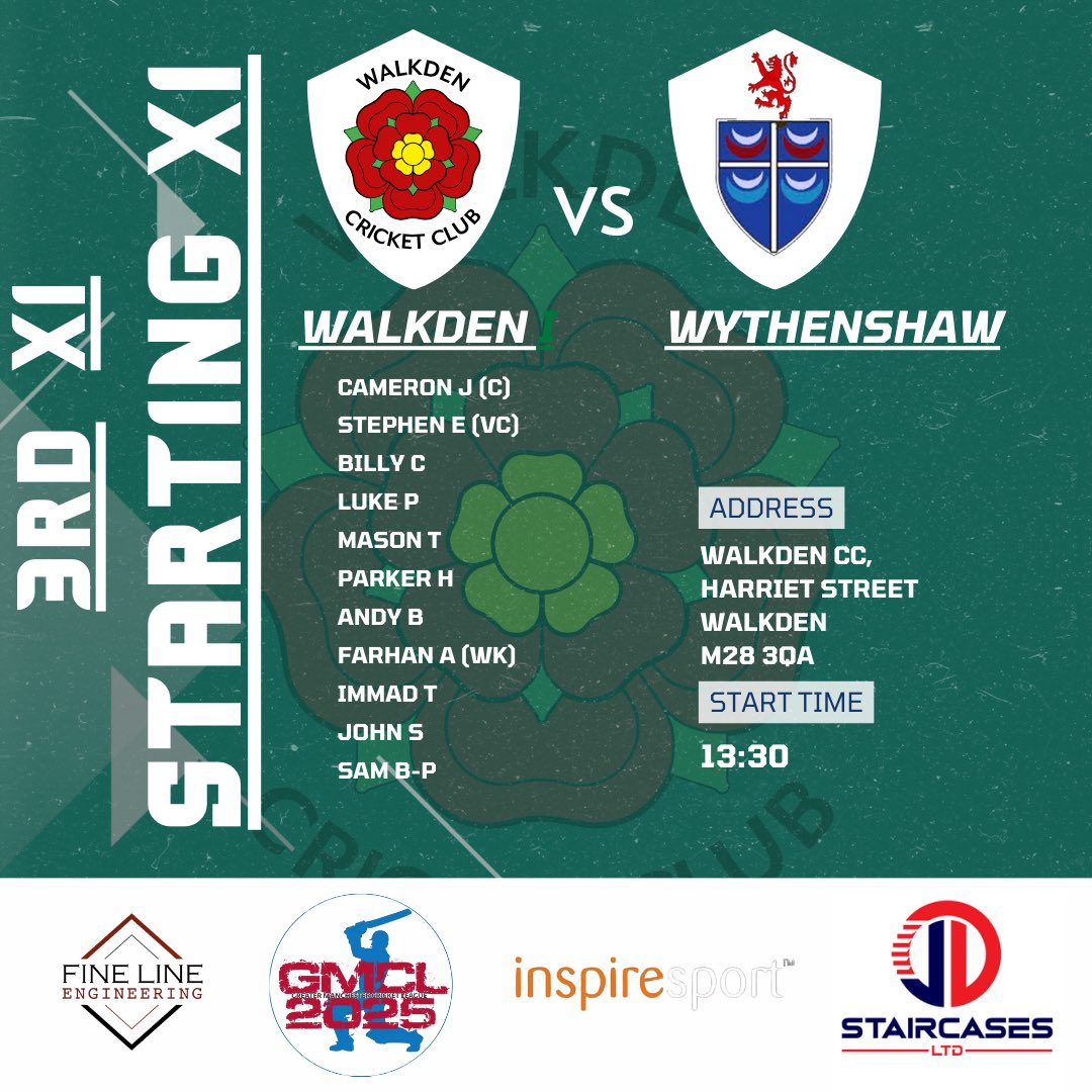 WalkdenOfficial's tweet image. 🏏 3RDS XI 🏏
Our 3rds start of their season tomorrow with a home match against Wythenshaw CC - Please see the team selection below 👏🏼👏🏼
the bar will be open so come on down and enjoy a beer on Easter Sunday!!! How can you say no to a beer on bank holiday weekend!!! 🙌🏻