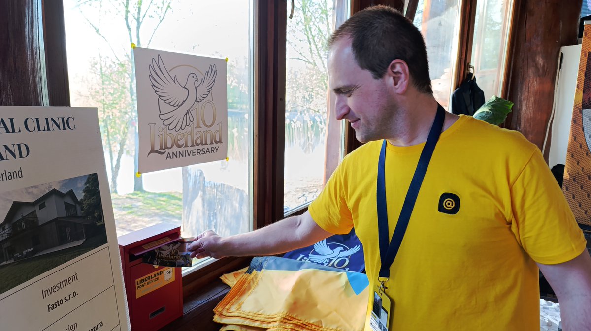 LiberlandPO's tweet photo. Jiří Kreibich - one of the founders of Liberland sends a postcard via the Liberland post office.

https://t.co/XdUNA89WHm https://t.co/SUuMnArp8Q