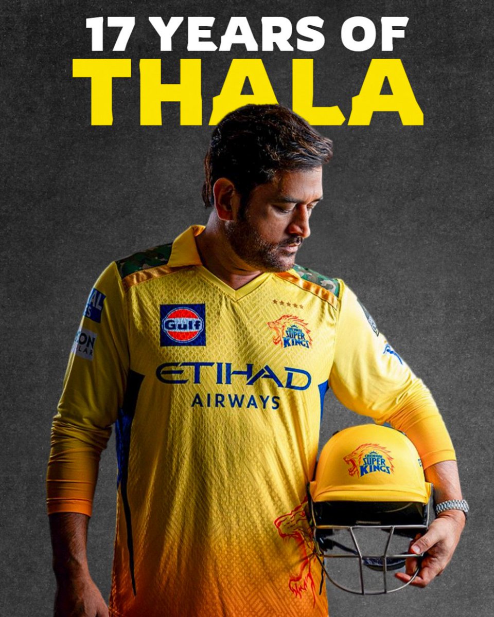 CSKFansOfficial's tweet photo. 17 Years of Thala 💛🔥 

#MSDhoni #WhistlePodu #CSK https://t.co/kqd7jeUtss