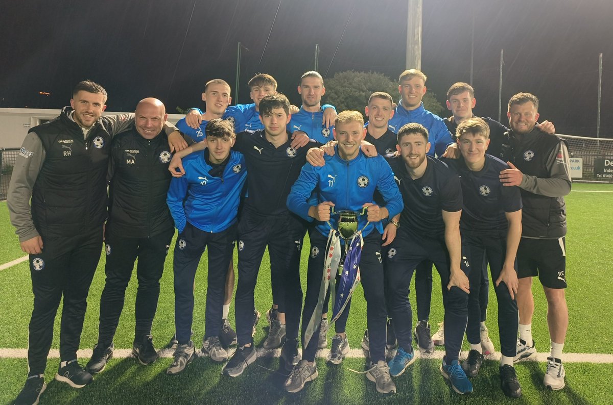 airbusacademy's tweet photo. Friday evening the First team won their first piece of silverware as they beat Bangor 1876 in the @WelshBlood Northern Final 🏆

On the night we had 11 players who have been part of our academy set-up involved in the win ⚽👏

Well done to all involved ⚽👏🏆✈️ https://t.co/XFyNxvUq7X