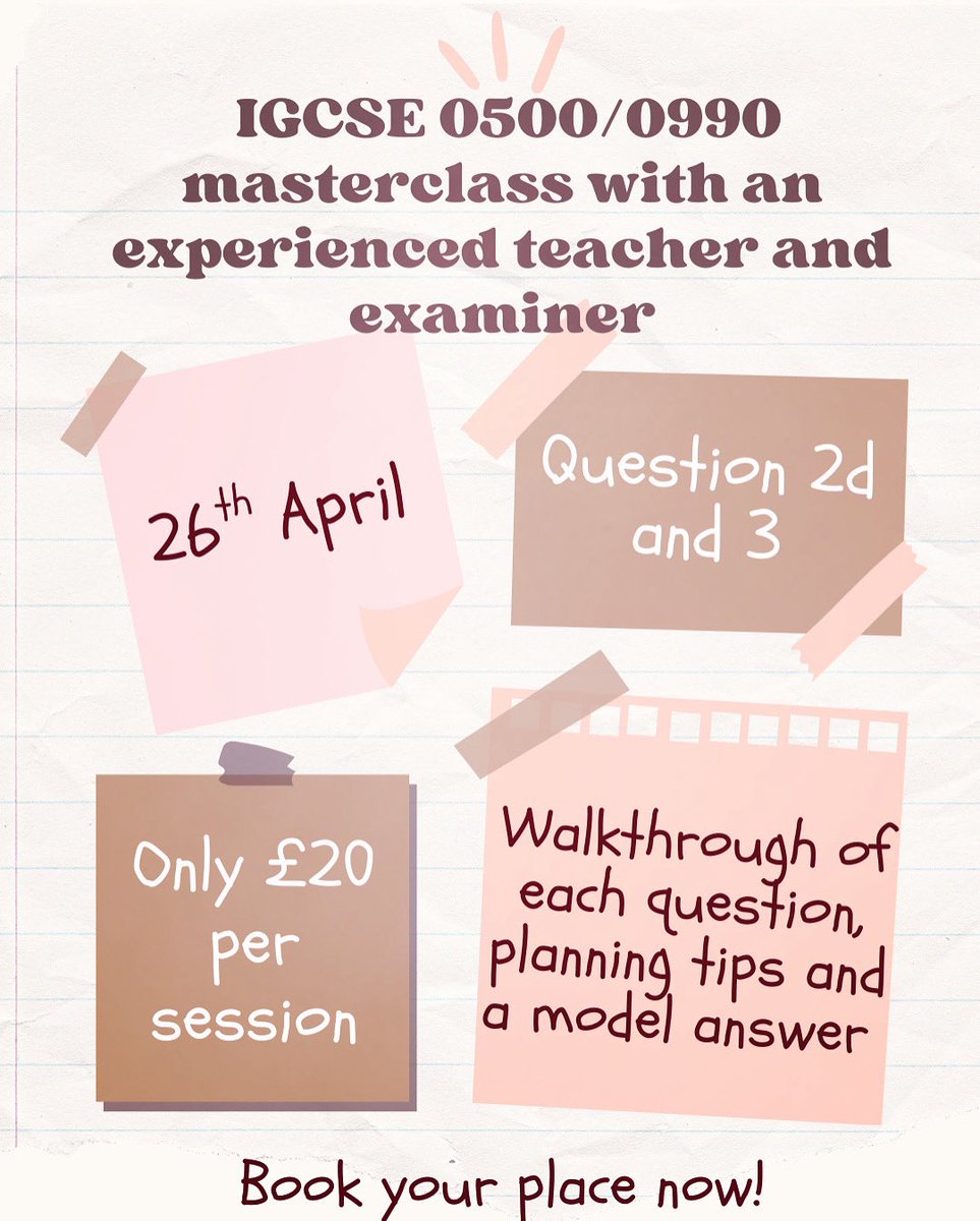 IGCSE Crash Courses – 1 Week to Go!
Live masterclasses on CIE 0500/0990 English Paper 1:
• Q2d
• Q3
Led by an experienced IGCSE teacher &amp; examiner
Includes step-by-step strategies, mock question + model answer.
Book now: tinyurl.com/48w445kk
#IGCSEEnglish