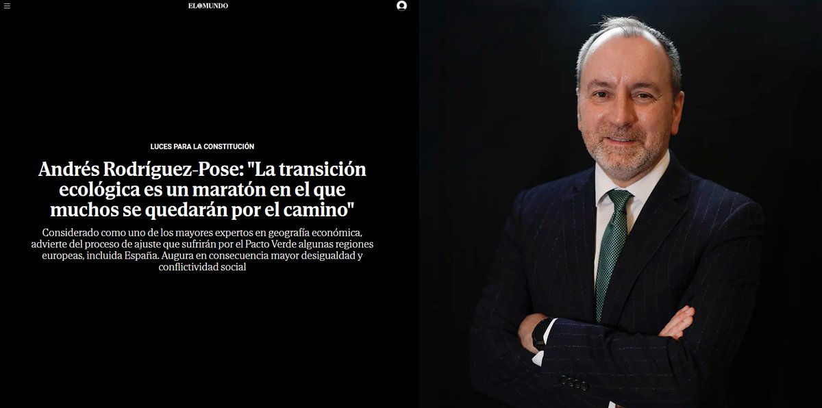 The #GreenTransition is a marathon, but many regions are running it barefoot.
In today’s <a href="/elmundoes/">EL MUNDO</a> article, I call for a clear analysis of the opportunities and costs to ensure net-zero doesn't turn into a new political divide.
elmundo.es/opinion/luces-…
doi.org/10.1093/cjres/…