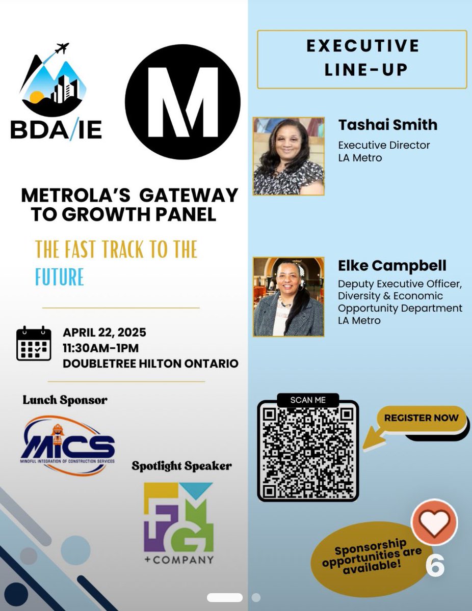 BDAIE1's tweet photo. 🚨 ONLY 4 DAYS LEFT TO REGISTER! 🚨

🚀 Business owners, innovators, and industry leaders—this is your FAST TRACK TO THE FUTURE!

Join us for Los Angeles Metro’s Gateway!

 🗓 April 22, 2025

 📲Scan the QR code or click the link in bio to register now! https://t.co/b5NFThbnAW https://t.co/6QVTnSYVeh