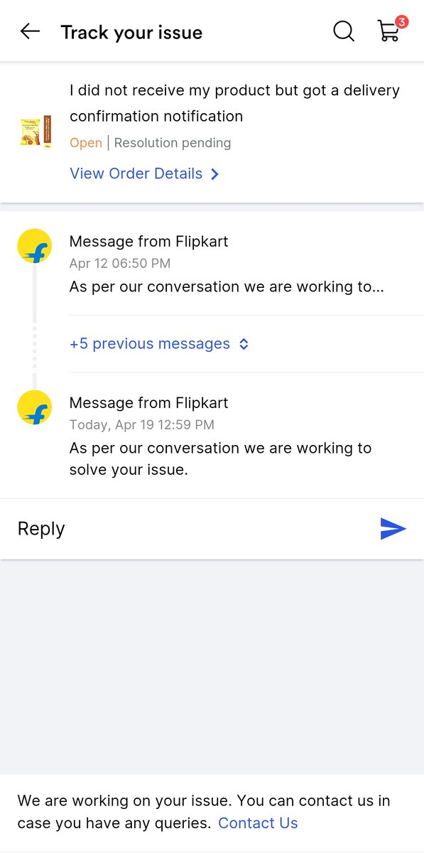 aarjey's tweet photo. Don't trust on @Flipkart Grocery Wen othrs delvers grocry in 10min Flipkart is unable 2deliver in 11days I m strugling Neithr product nor refund is being given Delivery person falsely marked it delivered Evry time I face issues wid #Flipkart #grocery @flipkartsupport #GoodFriday https://t.co/vMtdDlIil5