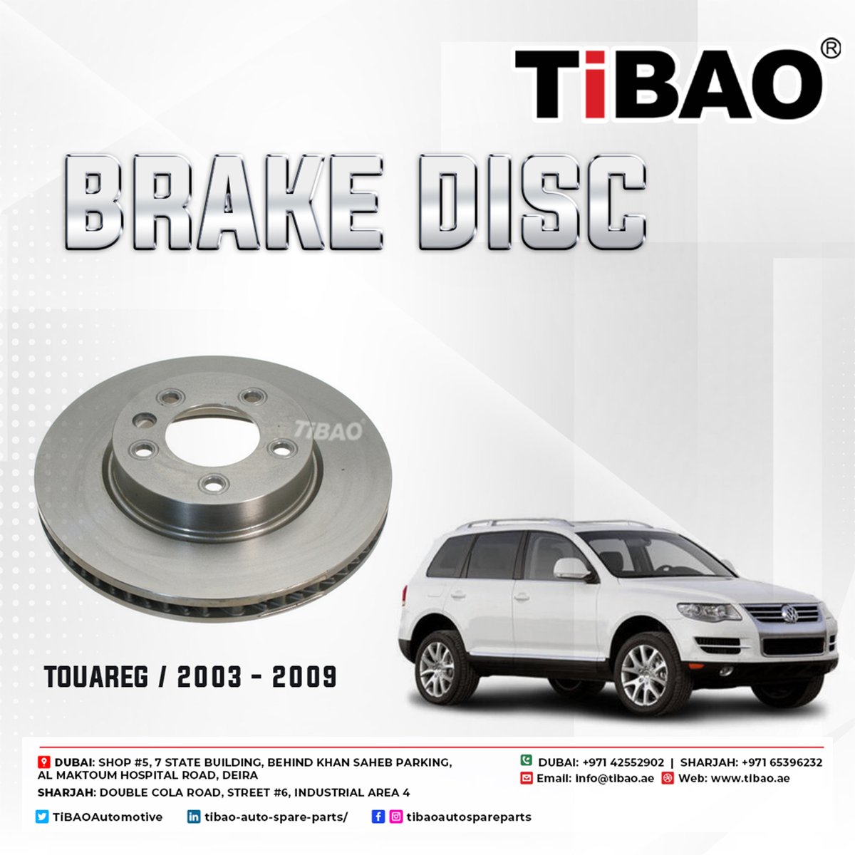 TiBAOAutomotive's tweet photo. TiBAO Auto Spare Parts Trading LLC

Now Available: BRAKE DISC for TOUAREG (2003–2009)
Reliable stopping power for your VW SUV!
📞 Dubai: +971 42552902
📞 Sharjah: +971 65396232
📞 Abu Dhabi: +971 26226291

#TiBAO #BrakeDisc #TouaregParts #VWParts #AutoPartsUAE #CarCare #Reliable https://t.co/3MnqJ5424r