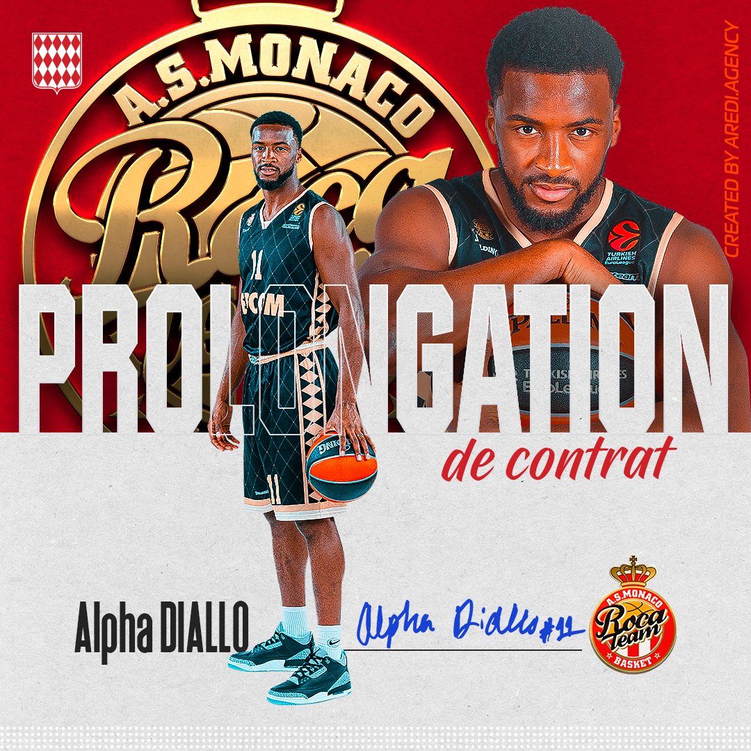 🔒 Alpha Diallo prolonge à Monaco ! 🇲🇨

🦾 Homme fort de la Roca Team depuis quatre ans et le début de l'aventure Euroleague, Alpha Diallo sera monégasque les trois prochaines saisons ✍️

🗣 Communiqué et interview à retrouver sur notre site 📝
👉asmonaco.basketball/news/show.php?…