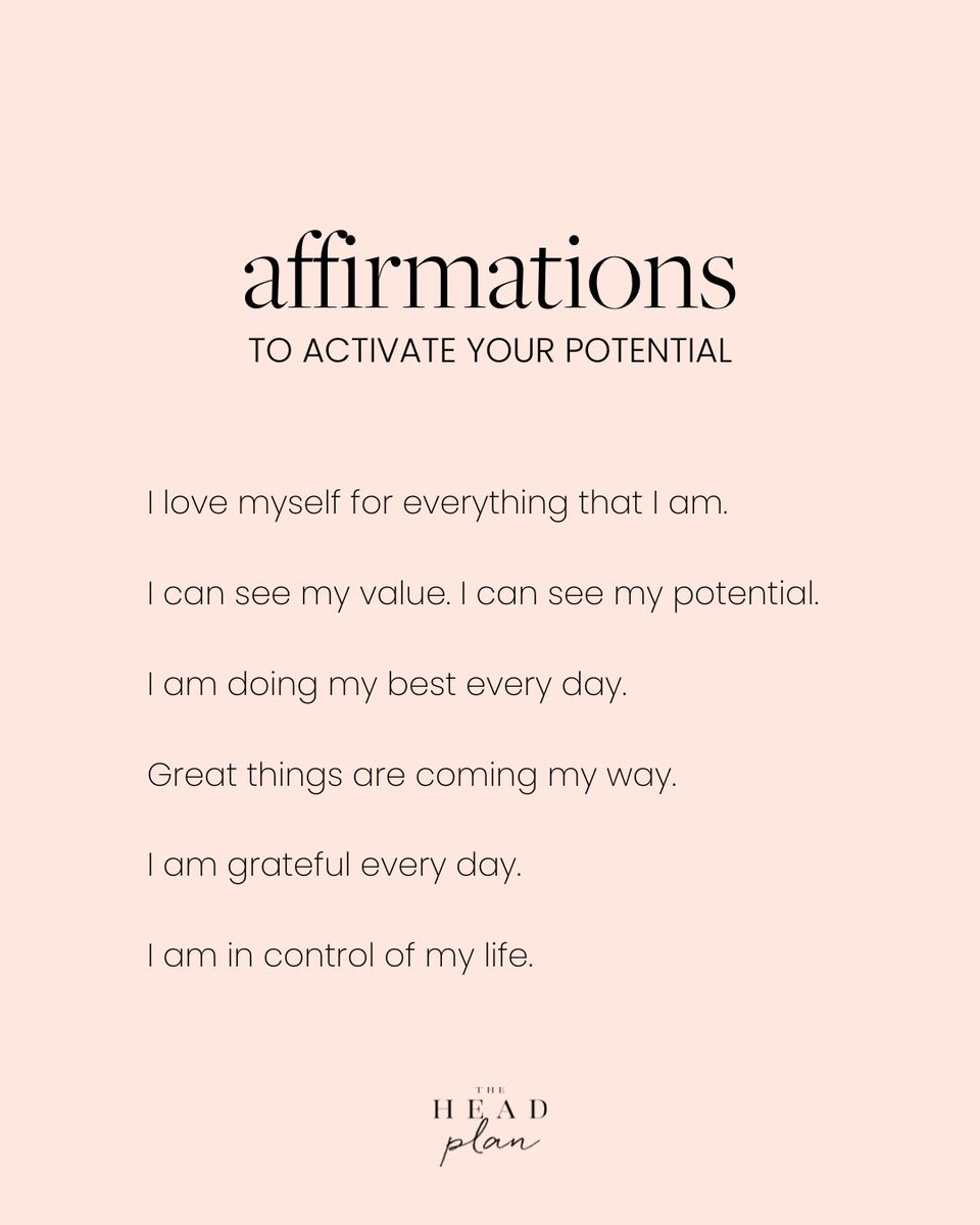 Did you know that new thoughts can completely alter the direction of your life?

Here are some really powerful affirmations that you can keep on repeat this week to activate your potential. Are you ready for it? 🙌

#TheHeadPlan #Wellness #Wellnesscoach #Lifecoach