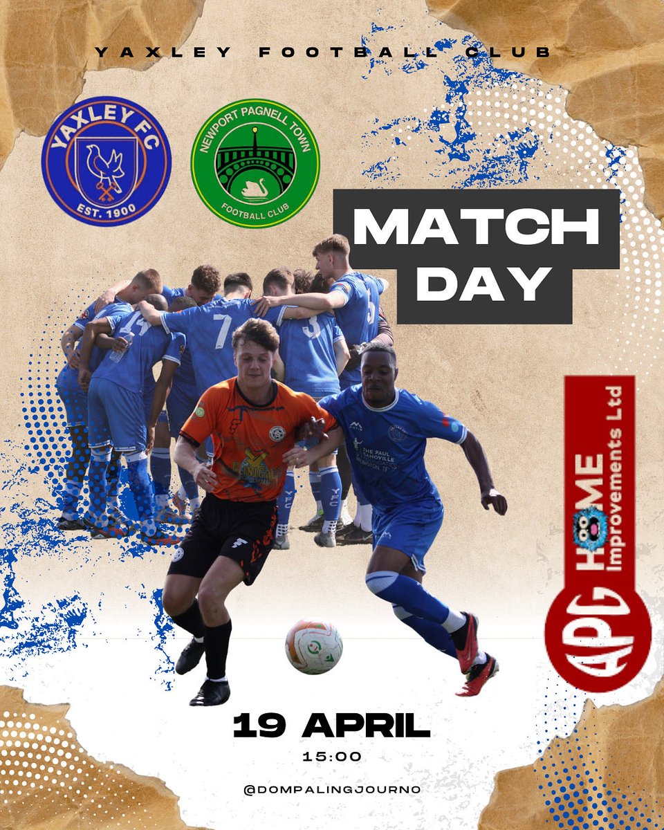 Yaxley Football Club (@yaxleyfootball) on Twitter photo IT’S MATCHDAY
We take on <a href="/nptfc/">Newport Pagnell Town FC</a> in our final home game of the season! Come on down to APG Park to support the boys.
Ticket prices:
Adults £7
Concessions £5
U16s FREE
🎨 <a href="/DomPalingJourno/">Dom_Paling</a> IT’S MATCHDAY
We take on <a href="/nptfc/">Newport Pagnell Town FC</a> in our final home game of the season! Come on down to APG Park to support the boys.
Ticket prices:
Adults £7
Concessions £5
U16s FREE
🎨 <a href="/DomPalingJourno/">Dom_Paling</a>