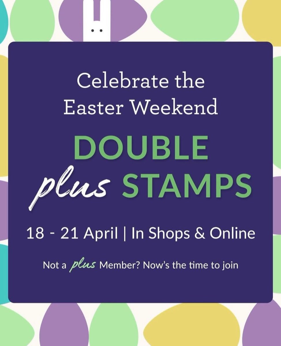 Today! And tomorrow! And Monday! This Easter weekend, get double Plus stamps on your purchases, in store or online. 

New to plus? Sign up on our website for loyalty stamps, exclusive newsletters and competitions, and more. 

Find our opening times on the Waterstones app.
