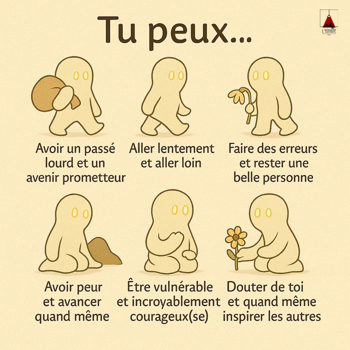 Ecriture2's tweet photo. Tu n’as pas à être parfait pour être admirable. Chaque pas, même tremblant, te rapproche de ta propre lumière. Bon weekend 🌼 https://t.co/Lr7NUaXsDs
