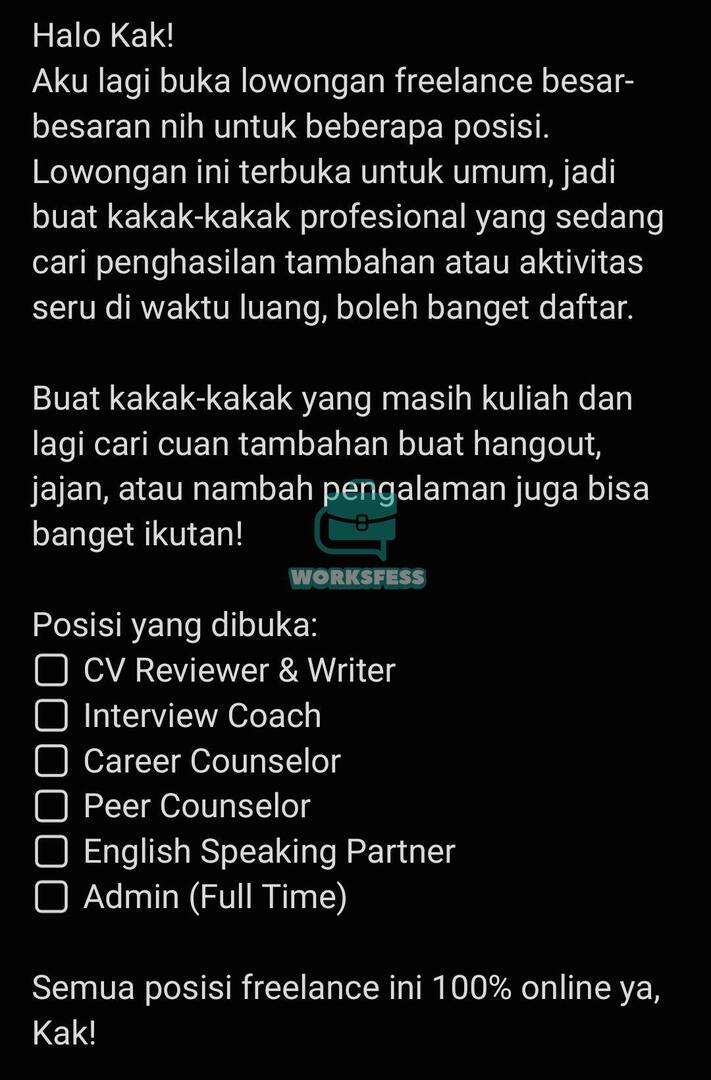 Buat kakak2 yg tertarik bisa reply ya, nanti sender reach out. Work!