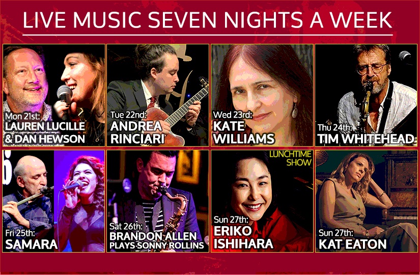 The 606 Club (@606club) on Twitter photo What's on at the #606, 21 - 27 April 🎶
Mon: Lauren Lucille/Dan Hewson
Tue: <a href="/andrejazz94/">Andrea Rinciari</a>
Wed: Kate Williams
Thu: <a href="/timandturner/">Tim Whitehead</a>
Fri: Samara
Sat: Brandon Allen
Sun #lunch : Eriko Ishihara
Sun: <a href="/kateatonmusic/">Kat Eaton</a>
Book: 606club.co.uk/events
#jazzclub #Jazz #Latin #soul What's on at the #606, 21 - 27 April 🎶
Mon: Lauren Lucille/Dan Hewson
Tue: <a href="/andrejazz94/">Andrea Rinciari</a>
Wed: Kate Williams
Thu: <a href="/timandturner/">Tim Whitehead</a>
Fri: Samara
Sat: Brandon Allen
Sun #lunch : Eriko Ishihara
Sun: <a href="/kateatonmusic/">Kat Eaton</a>
Book: 606club.co.uk/events
#jazzclub #Jazz #Latin #soul