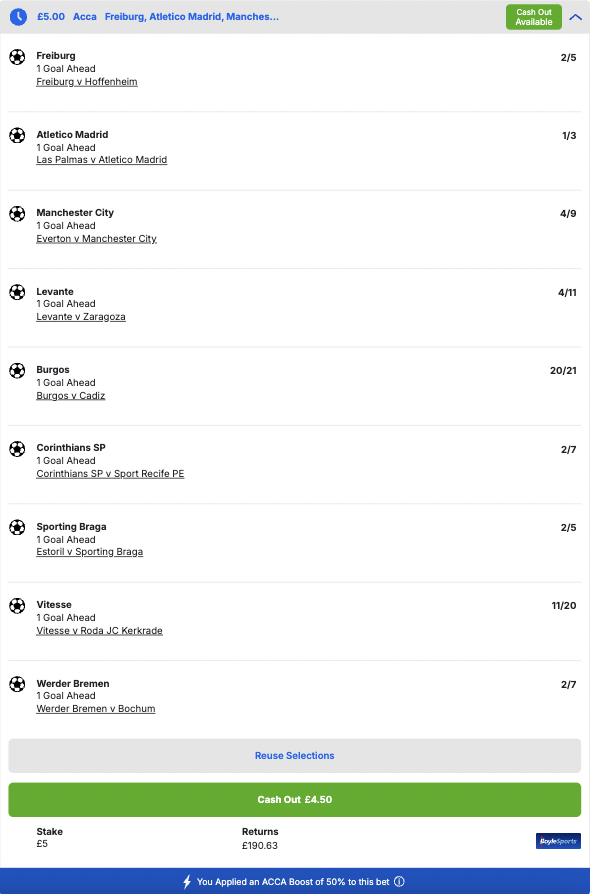 FootyAccums's tweet photo. 🙌 TODAY'S 38/1 ONE-GOAL AHEAD ACCA IS PLACED! 

❤️ IF this wins, we will give away £50 to someone who LIKES THIS & £50 to someone who REPOSTS it!

👇 BEST PRICED at BoyleSports: https://t.co/SPTnamKoK6

🤝 Bet £10 & get £30 in FREE BETS, PLUS a £10 CASINO bonus when you join!

✅ Selection lands if the team goes 1 goal ahead at ANY point! 
🚀 50% boost on the total returns!

Ad | GambleAware | 18+ | New Customer Offer | Always Gamble Responsibly