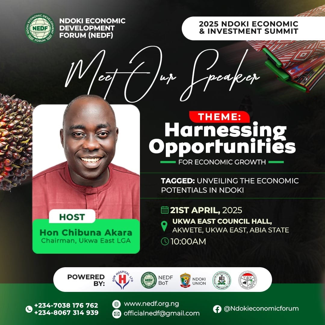 You're invited to the #NdokiSummit2025 — a landmark event unlocking wealth &amp; opportunities in Ndoki!

📅 April 21 | ⏰ 10AM
📍 Ukwa East Council Hall, Akwete

Engage with experts in agri, industry, tourism, finance &amp; more.
Don’t miss it!

🔗 Register: forms.gle/7aQykpNEVywyzV…