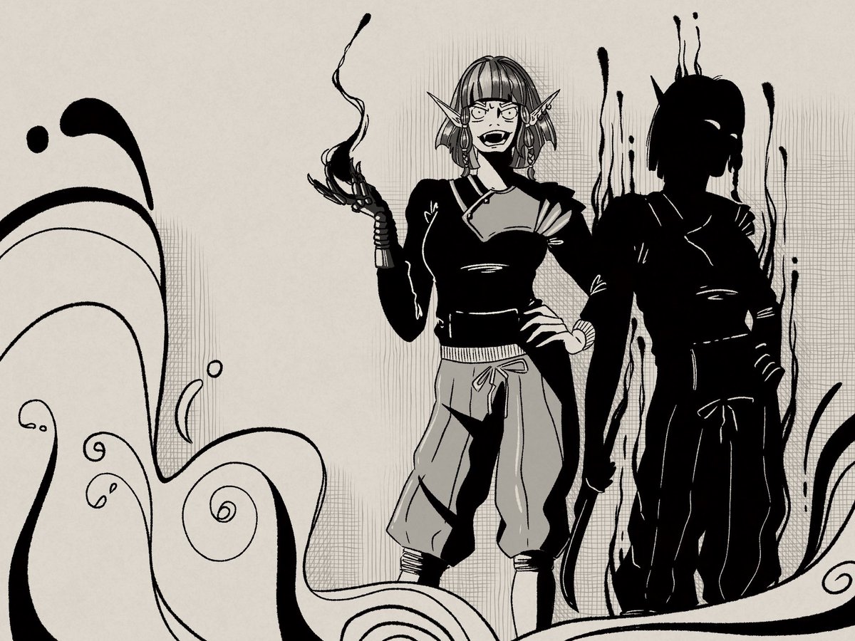 Bonpland's tweet image. Did I ever share these concept arts that I did for a shadow sorceress in a modern fantasy setting?