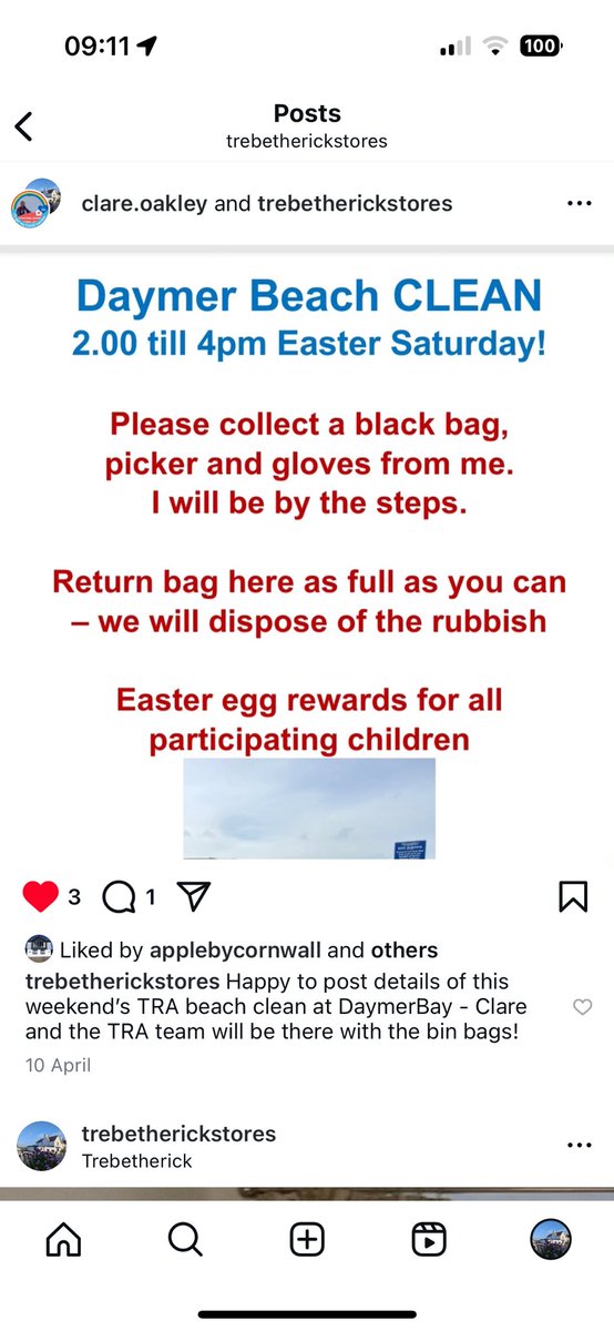 ApplebyCornwall's tweet photo. It’s the ⁦@ResidentsT23632⁩ beach clean at #DaymerBay today - if you’re in the area Clare and her team would like to see you https://t.co/Uh6On4ojj2