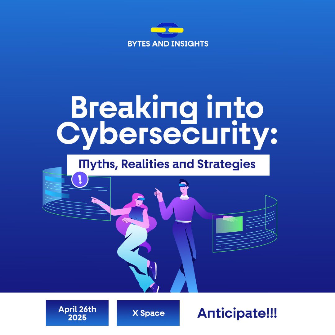 Bytes__Insights's tweet photo. Bytes and Insights is back, and this time, we’re tackling a conversation that many have been waiting for

Breaking Into Cybersecurity: Myths, Realities &amp; Strategies

📅 Date: April 26, 2025
📍 Venue: X-Space

Stay tuned. More details coming soon.

#BytesAndInsights #Cybersecurity https://t.co/naLqwj7XhI