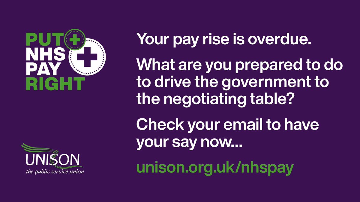 Members employed by the NHS in England – make sure you have your say on pay and let's get the government to the talks it promised you.

📧 Check your email to vote #PutNHSPayRight