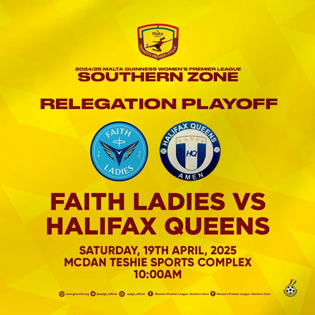 Game day in Teshie 🏟️ 

🔹<a href="/FaithLadiesWFC/">Faith Ladies FC</a> x Halifax Queens 

#SouthernZone🔥

 #SheDidThat
#MaltaGuinnessWPL 
#BetwayGh | #MGWPLPlayoff