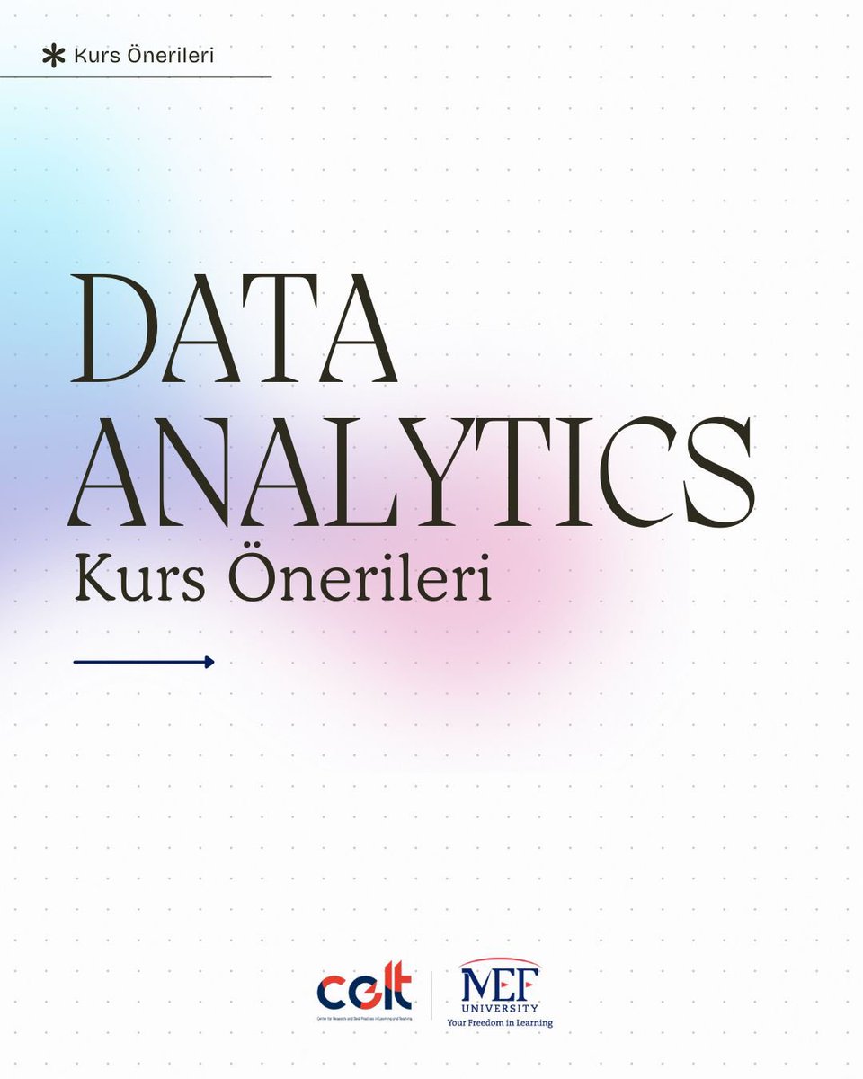 mefcelt's tweet image. Veriye dayalı düşünme becerileri artık sadece teknoloji alanında değil, tüm sektörlerde büyük önem taşıyor. “Data Analytics” alanında başlangıç seviyelerindeki Coursera kurs önerilerimizi derledik. İlk adımı atmak için göz atın! 📌
#MEFCELT #dataanalytics #verianalizi #coursera