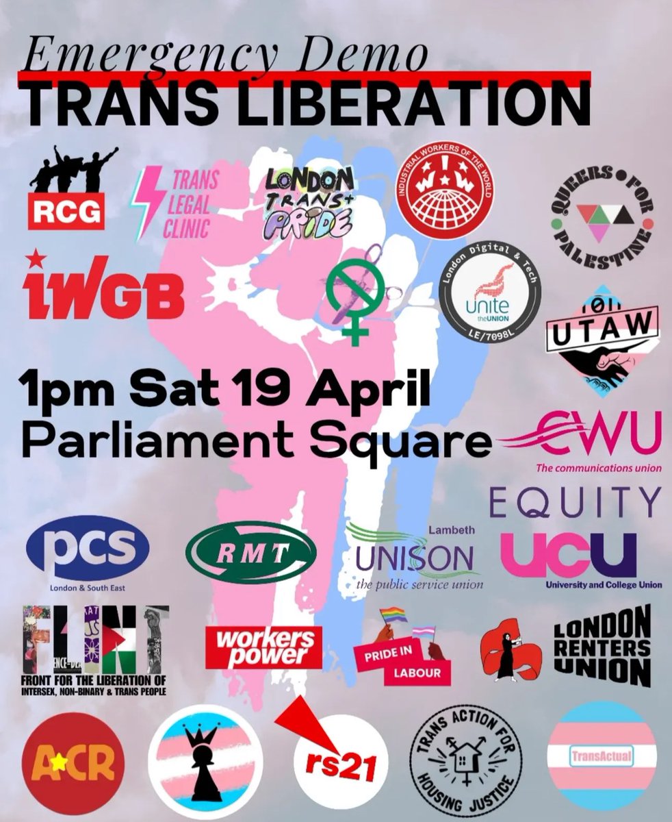MrAndyNgo's tweet photo. Communist, socialist and far-left groups have organized an April 19 direct action in London to protest the UK Supreme Court ruling that trans women are not women according to the law. 

Queers for Palestine, Industrial Workers of the World and other far-left groups are among those organizing the event.