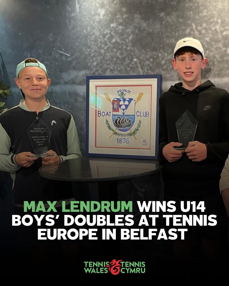 🏆 A huge congratulations to Max Lendrum and his partner Jan Marceli Lipka, who took home the title at the U14 Tennis Europe event in Belfast this week.

Great to see Max’s hard work at Swansea Tennis Academy paying off — well done, boys!

#TennisEurope #TennisWales