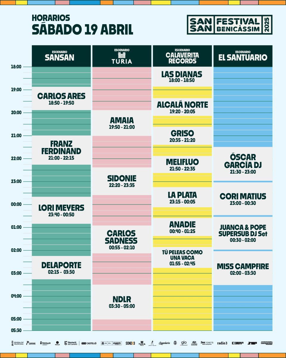🌟Último día en SanSan 2025 y vamos con todo.
 Han sido 2 días increíbles, pero aún queda lo mejor 💃
Aquí están los horarios de hoy.
#SanSanfestival2025
#Benicàssim #Benicassim