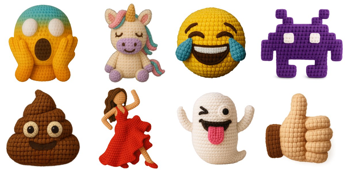 FOTOAGUADO's tweet photo. ✂️ 𝑭𝑹𝑶𝑴 𝑻𝑬𝑿𝑻 𝑻𝑶 𝑻𝑯𝑹𝑬𝑨𝑫 🧶
Bored of basic emojis?
Turn them into badass amigurumi plushies, no background, 3D-ready
Just type:
 “Make this emoji [👾] in amigurumi style, no background, 3D-ready”
Crochet magic, powered by ChatGPT 
Enjoy them &amp; happy weekend! 🙂 https://t.co/XoG5kbi6yg