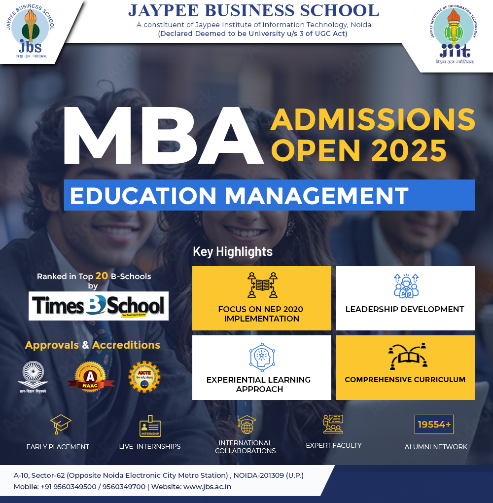 NoidaJBS's tweet photo. Admissions 2025 Open – MBA in Education Management

Join the MBA in Education Management program at JBS and prepare for a rewarding career in academic leadership, institutional management, and education innovation.

Apply Now! - https://t.co/Gkes3Icx14

#mba #MBAAdmission #JBS https://t.co/4O0Nycp7an
