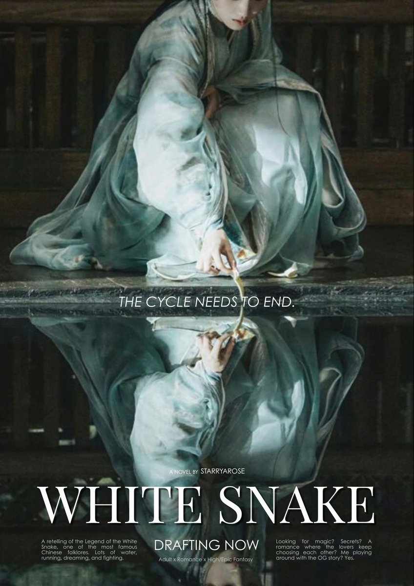 Taylor Swift's "The Albatross" x IMMORTAL x WATER MOON in this standalone Chinese retelling of MADAM WHITE SNAKE.

👹xianxia vibes
💢ancient grudges + blackmail
🏔️realm-hopping
❤️"I'd choose you everytime"
🪞a quest of salvation + rediscovery

#PosterPit #PosterPitW #A #F #R #FT