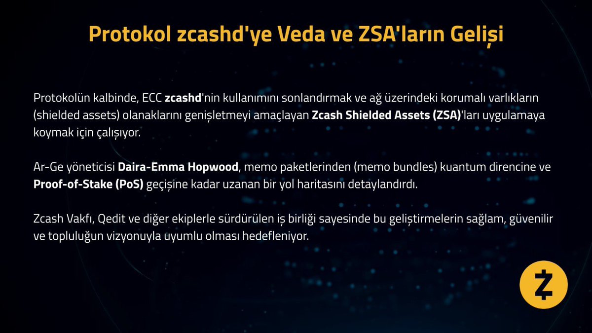 ZcashTR's tweet photo. ๐ Protokolde Dรถnรผลรผm: zcashd'ye Veda, ZSA'lara Merhaba! ๐
ECC, korumalฤฑ varlฤฑklarฤฑ geniลletmek iรงin Zcash Shielded Assets รผzerinde รงalฤฑลฤฑyor.
Kuantum direnci, PoS geรงiลi ve daha fazlasฤฑ yolda! ๐
https://t.co/YbhO638P2Q ๐ฅ
#Zcash #ZSA #kripto #crypto #privacy https://t.co/B6yjEx25yt