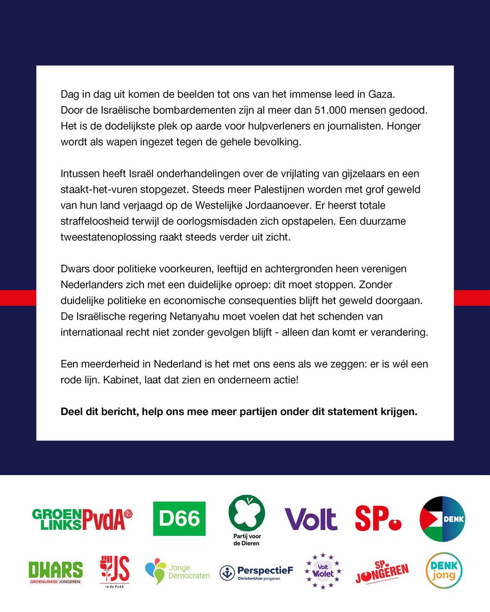 Wij zeggen: Er is wél een rode lijn. Onze advertentie, vandaag in het AD, Trouw en de Volkskrant.

Deel dit statement en help ons om meer partijen te overtuigen.