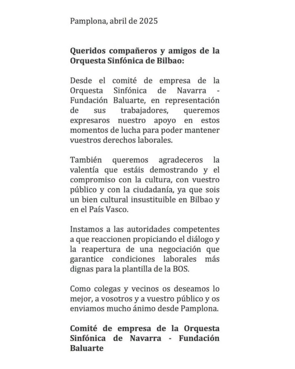amposmusicos's tweet photo. Continuan los apoyos a los músicos de la @Bilbaorkestra. #porunconveniojusto @orquestanavarra @amposmusicos https://t.co/aCJjZq8CN0