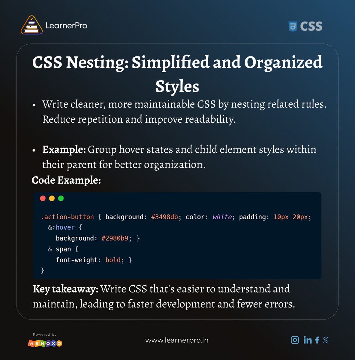 learnerPro2023's tweet image. Learn modern CSS helps you unlock powerful tools to build real-world, user-friendly web designs.
#moderncss #webdevelopment #frontenddevelopment #learnerpro #cssflexbox #cssgrid #cssanimations #mediaqueries #learnerpro #responsivewebdesign #webdesignskills #codingforbeginners