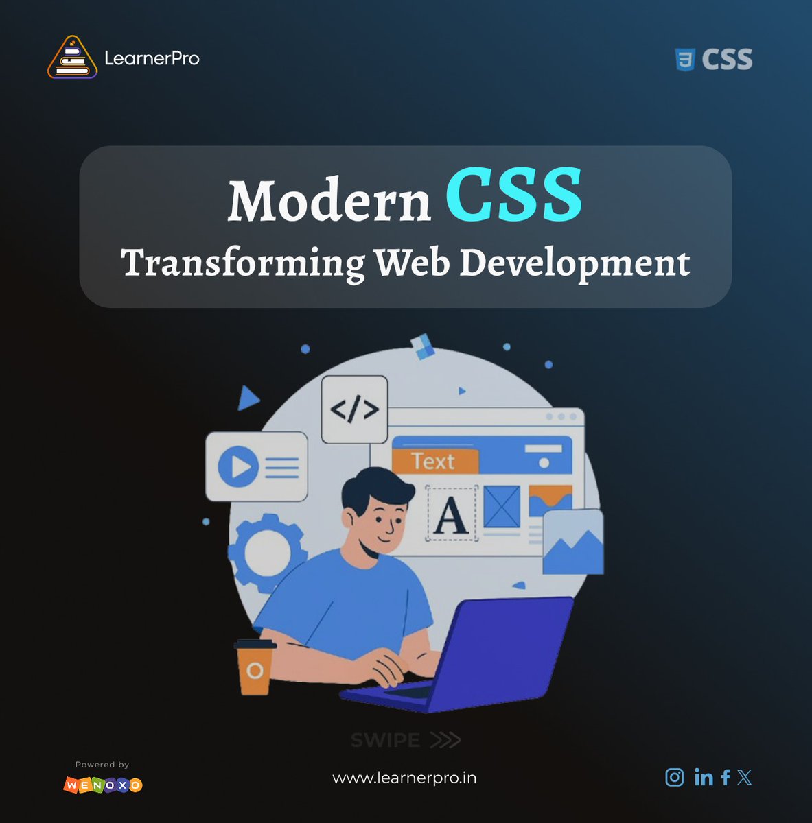 learnerPro2023's tweet image. Learn modern CSS helps you unlock powerful tools to build real-world, user-friendly web designs.
#moderncss #webdevelopment #frontenddevelopment #learnerpro #cssflexbox #cssgrid #cssanimations #mediaqueries #learnerpro #responsivewebdesign #webdesignskills #codingforbeginners