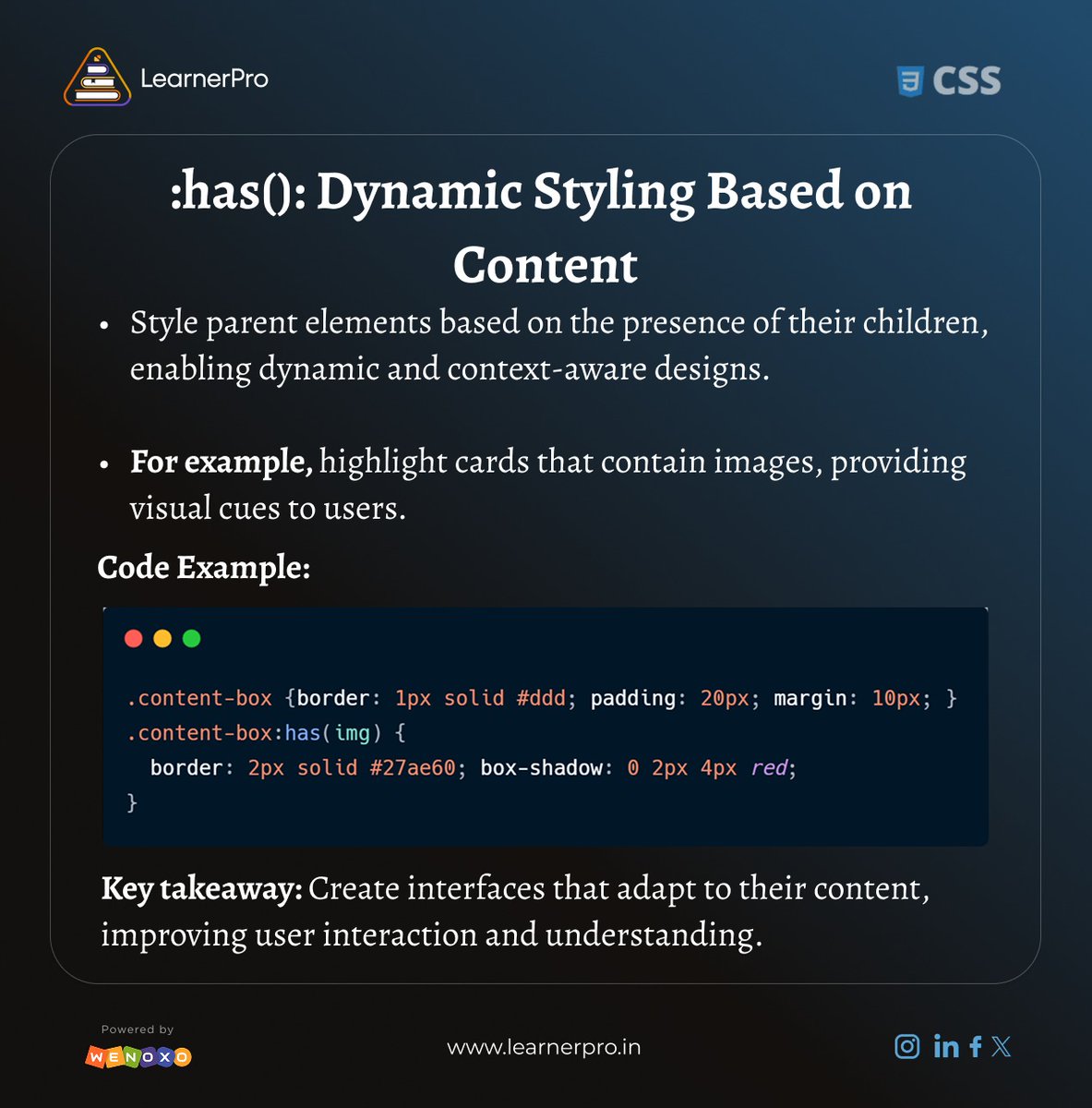 learnerPro2023's tweet image. Learn modern CSS helps you unlock powerful tools to build real-world, user-friendly web designs.
#moderncss #webdevelopment #frontenddevelopment #learnerpro #cssflexbox #cssgrid #cssanimations #mediaqueries #learnerpro #responsivewebdesign #webdesignskills #codingforbeginners