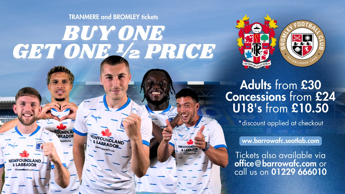 Don't forget tickets for our final 2️⃣ home games are 'Buy One Get One Half Price!' 🚨

🎟️ 👉 bit.ly/4lwnLO1.

#WeAreBarrow