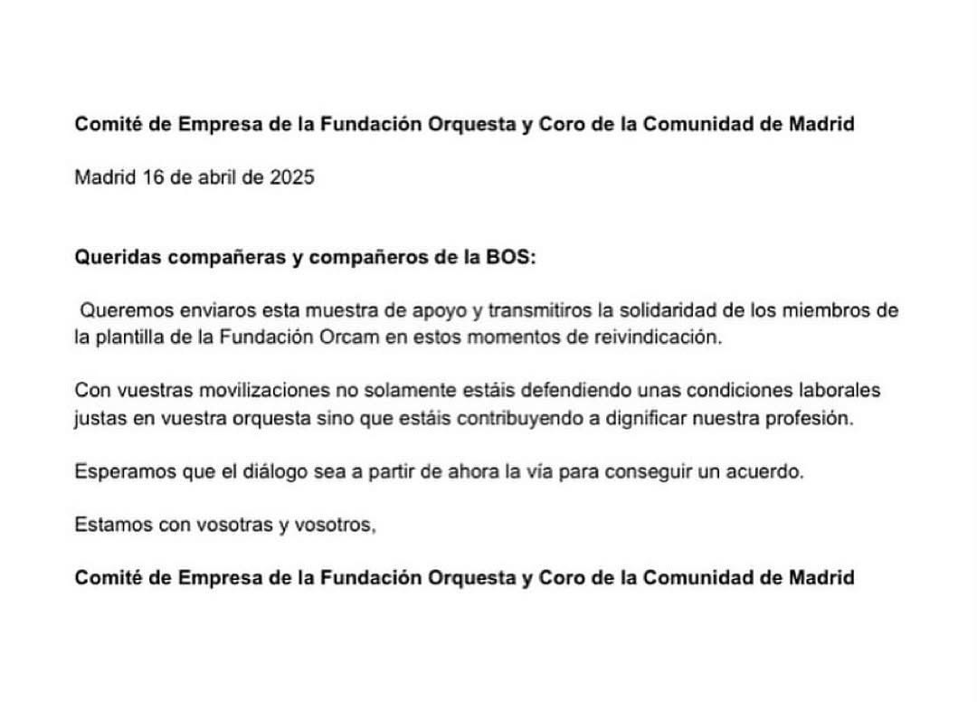 amposmusicos's tweet photo. #SOLIDARIDAD de los músicos de la @orquesta de la Comunidad de Madrid apoyando la causa de los #musicos de la @Bilbaorkestra. #porunconveniojusto https://t.co/gmOL7tei0E